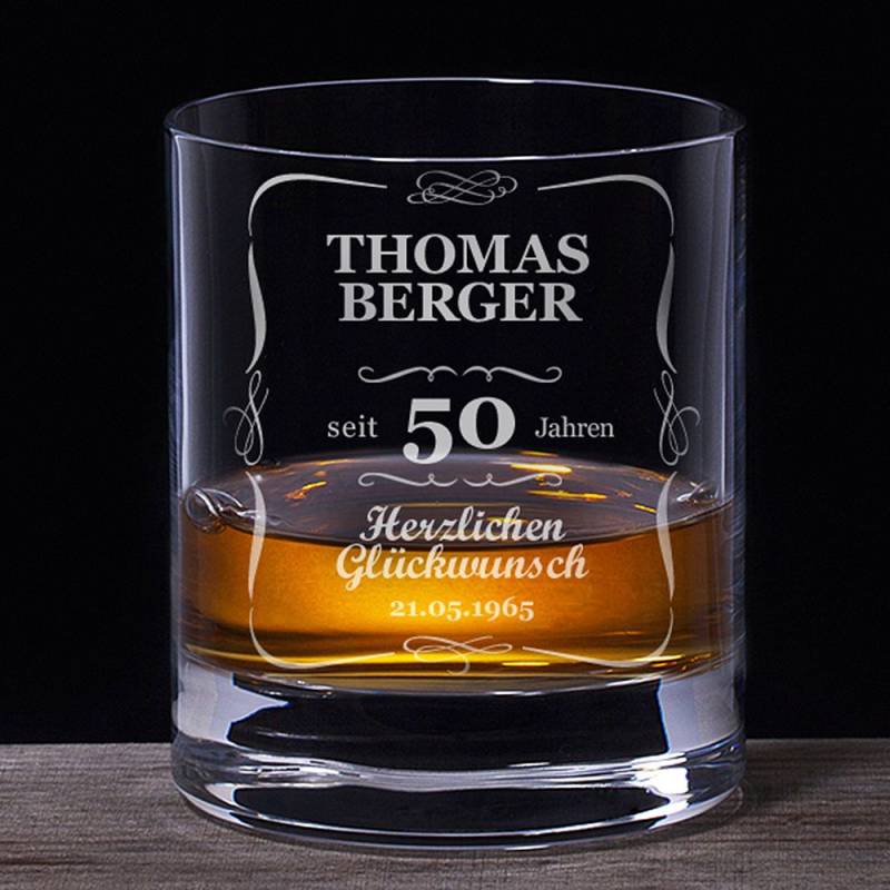 Whiskyglas 50. Geburtstag - klassisch von Monsterzeug