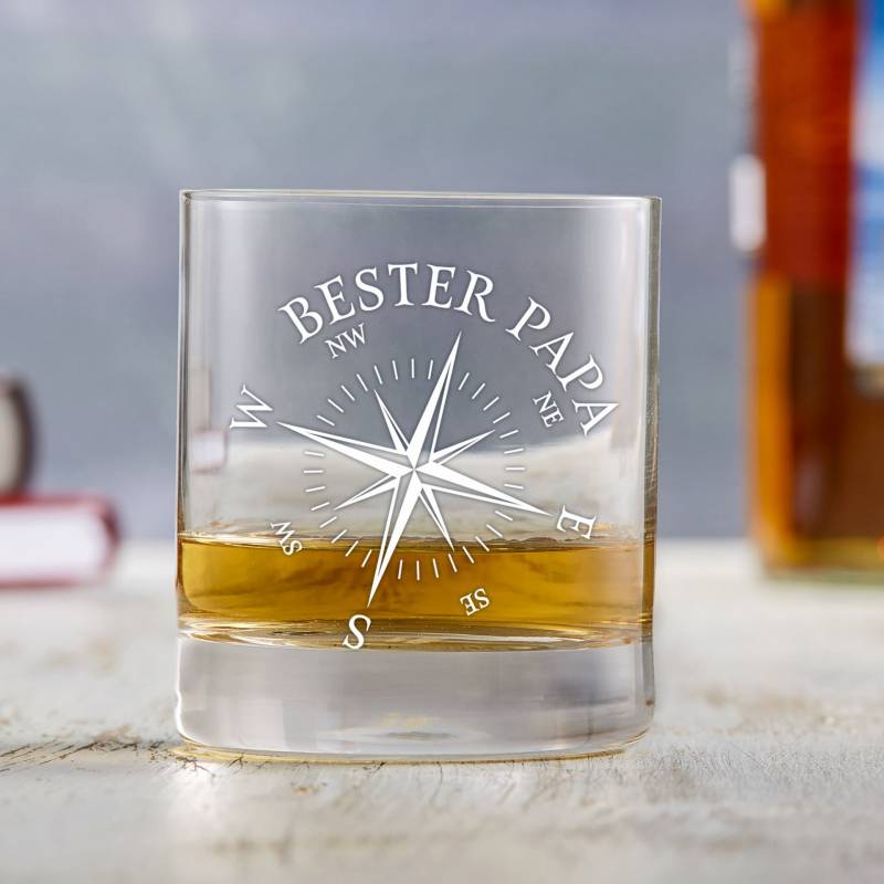 Whiskyglas mit Kompass Gravur - Bester Papa von Monsterzeug