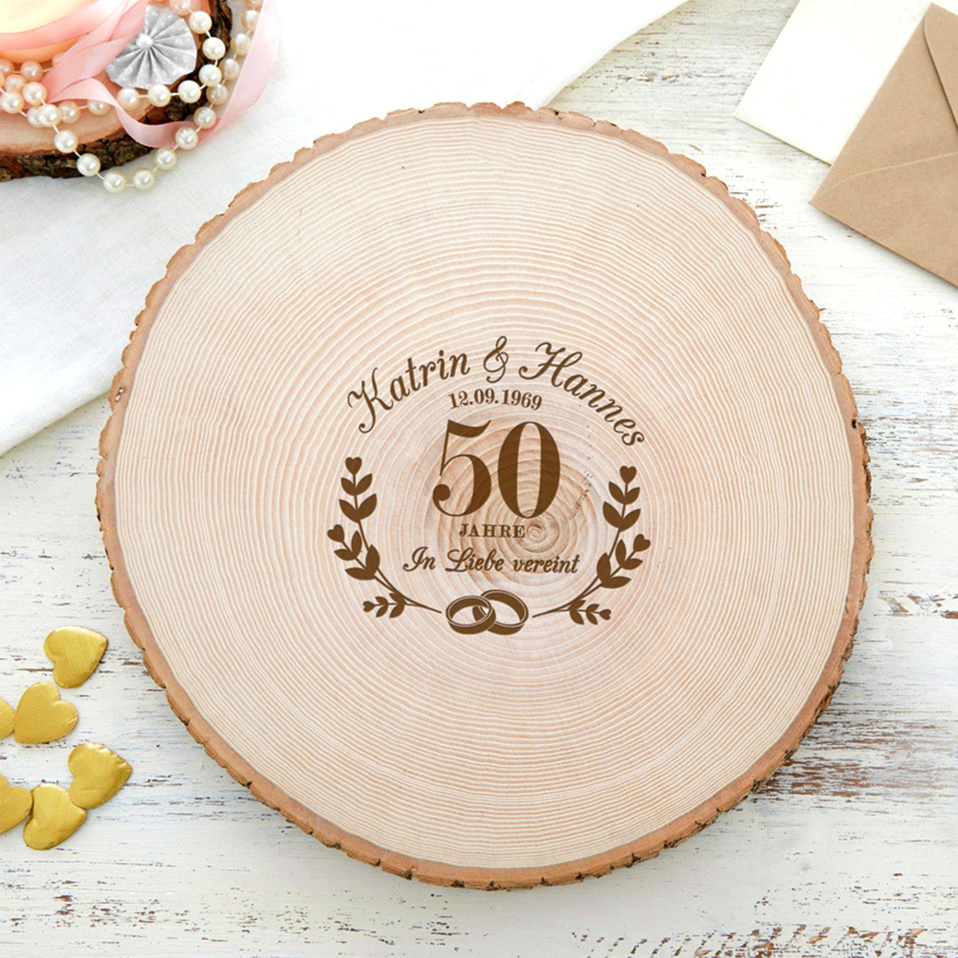 XXL Baumscheibe mit Gravur zur goldenen Hochzeit XXL Baumscheibe mit Gravur zur goldenen Hochzeit von Monsterzeug