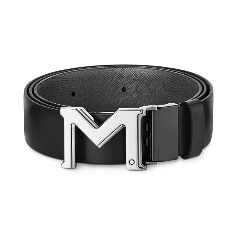 Montblanc Gürtel mit M-Schließe in Palladium- und Ruthenium-Finish schwarz/grau 35 mm von Montblanc