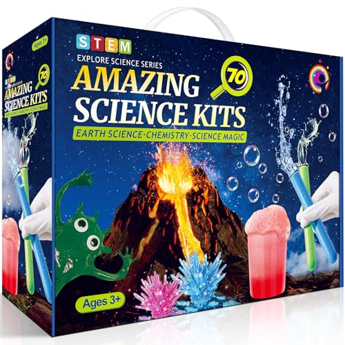 Montejoy 70 Experimente für Kinder ab 4-6-8-10-12, Wissenschaft Experimente Kit STEM Spielzeug, Geschenke für Jungen Mädchen, Chemie Set, Kristalle Züchten, Hüpfball, Vulkan von Montejoy