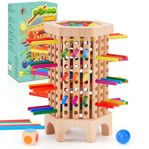 Montejoy Montessori Spiel Brettspiel aus Holz, 36 Stück Bunte Holzstäbchen Würfelspiel Lernspielzeug Kinderspiele ab 3 4 5 6 Jahre, Feinmotorik Spiele & Familienspiel Reisespiel für Kinder von Montejoy