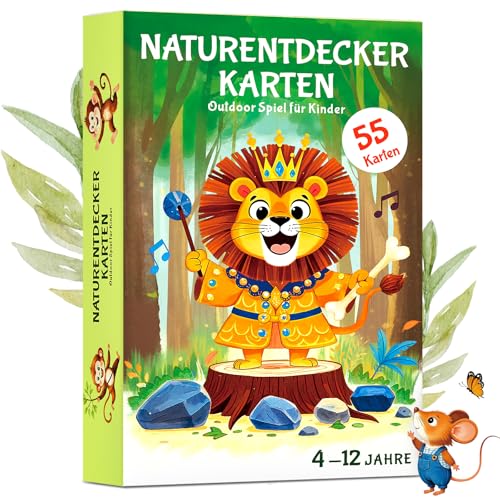 Outdoor Suchspiel für Kinder ab 4 Jahren, 55 Entdeckerkarten für Schatzsuche, Natur Entdecken & Lernen - Draußen, Garten, Wald, Outdoor Spiele ab 4 5 6 7 8 Jahre Reisespiele Geschenk für Junge Mädchen von Montejoy