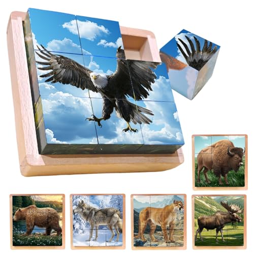 Wooden Cube Puzzle of Native North American Animals | Wooden Puzzles for Kids & Toddlers Ages 3 4 5 6 7 8 von Montessori Castle