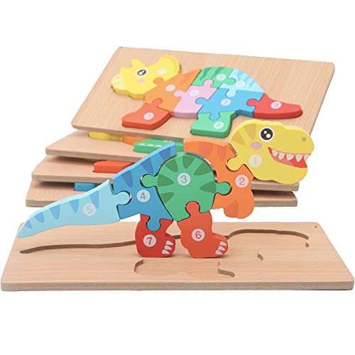 MONTESSORI MAMA Toddler Puzzles for Kids Ages 3-5 Dinosaur Puzzle 5-Pack, Montessori Toys for 3 Year Olds, Toddler Toys Age 2-4 Gifts for 3 Year Old Boys Girls, Wooden Puzzles for Toddlers von Montessori Mama