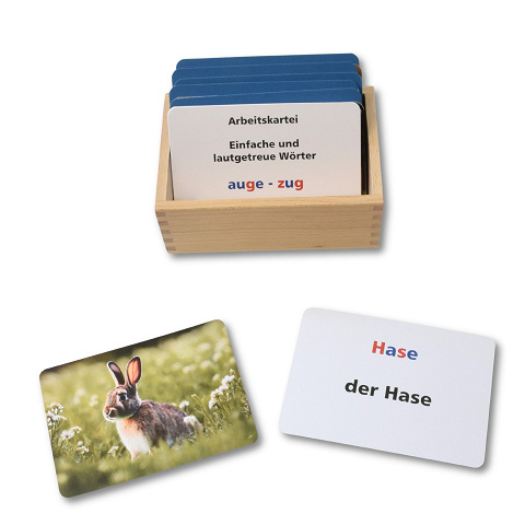 Arbeitskartei mit Bildkarten, einfache und lautgetreue Wörter schreiben lernen mit Montessori-Selbstkontrolle von Montessori-Shop