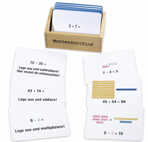 Arbeitskartei zu den Rechenstäbchen, 100 Aufgabenkarten mit Montessori-Selbstkontrolle rund um den Zahlenraum bis 100 von Montessori-Shop