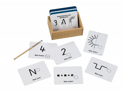 Arbeitskartei zum Sandschreiben und Sandmalen, Montessori Aufgabensammlung zum Arbeiten im Sand von Montessori-Shop