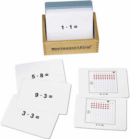 Arbeitskartei zum kleinen Multiplikationsbrett, 100 Aufgabenkarten natürlich mit Montessori-Selbstkontrolle von Montessori-Shop