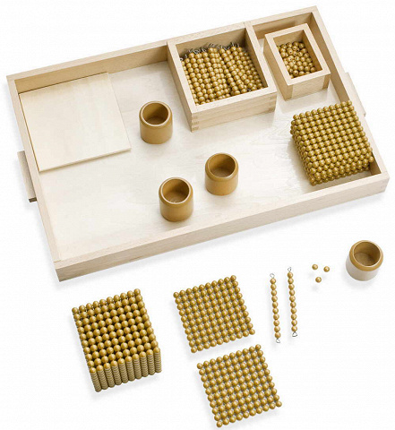 Goldenes Perlenmaterial, Montessori-Material zum Rechnen lernen und einfachem visualisieren von Zahlen von Montessori-Shop