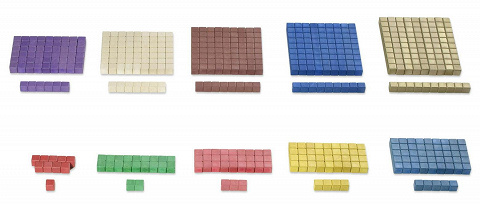 Rechenstäbchen Montessori, Würfelmaterial 1 – 10, 100 Teile zur Verwendung wie farbiges Perlenmaterial von Montessori-Shop