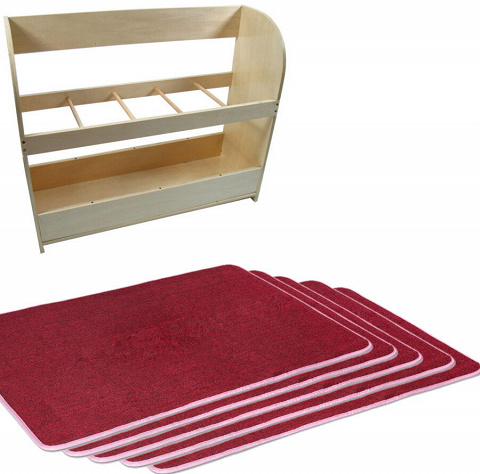 Sparset 5 rote Montessori Arbeitsteppiche mit Teppichregal, genial zur Freiarbeit von Montessori-Shop