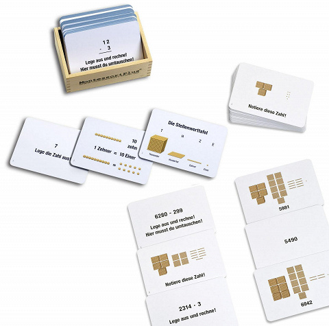 Sparset Arbeitskarteien zum Großen Goldenen Perlenmaterial, 150 Karten mit Montessori-Selbstkontrolle von Montessori-Shop