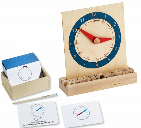 Sparset Die Uhr lernen mit Lernuhr aus Holz mit 110 Montessori-Aufgabenkarten inkl. Selbstkontrolle von Montessori-Shop