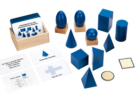 Sparset Montessori Geometrie verstehen mit großer Montessori-Arbeitskartei zu den Geometrischen-Körpern von Montessori-Shop