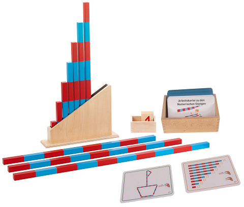 Sparset Montessori Numerische Stangen, komplett inkl. großer Aufgabenkartei und Aufbewahrung von Montessori-Shop