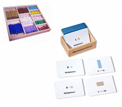 Sparset Montessori Perlenmaterial zur Multiplikation mit Aufgabenkartei, 100 Karten von Montessori-Shop