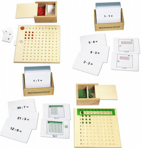 Sparset Multiplikations- und Divisionsbrett mit Aufgabenkartei, Montessori-Material zum Lernen von Mal- und Geteiltaufgaben von Montessori-Shop