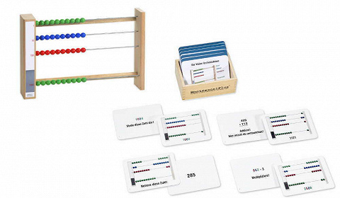 Sparset kleiner Rechenrahmen inkl. ausführlicher Arbeitskartei, mit Montessori-Material im Zahlenraum bis 9.999 rechnen lernen von Montessori-Shop