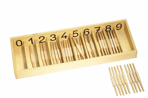 Spindelkasten - der Kasten mit Spindeln um die Bedeutung des Wertes 0 zu lernen von Montessori-Shop