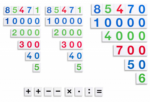 Zahlenkarten 1 – 99.999, 3 Sätze mit Zahlentafeln zur einfachen Darstellung großer Zahlen in Montessori-Stellenwertfarben von Montessori-Shop