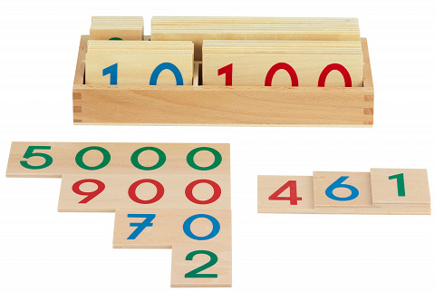 Zahlentafeln, Holz, Montessori-Material zur Zahlendarstellung in Stellenwertfarben von Montessori-Shop