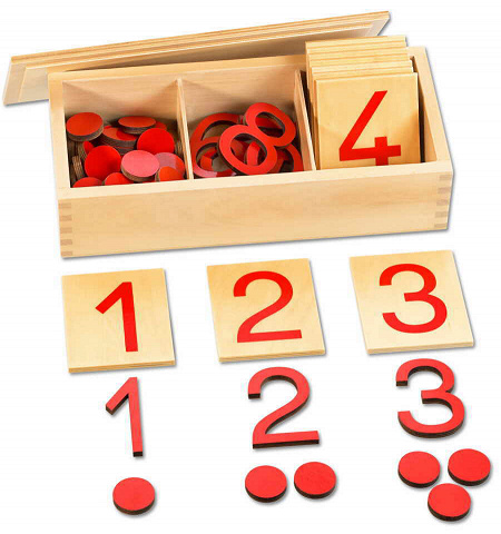 Ziffern und Chips rot, mit Montessori-Material die Zahlen 1 - 10 lernen von Montessori-Shop
