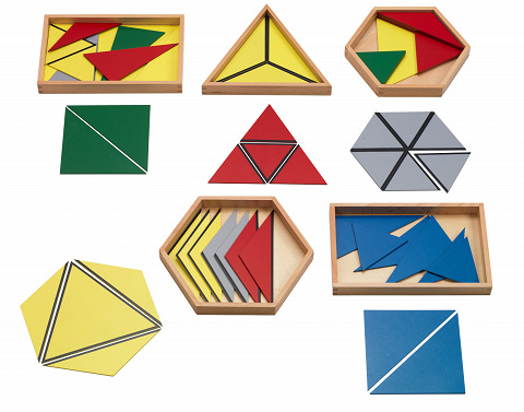 konstruktive farbige Dreiecke, 5 Sets, Montessori-Material zur Vorbereitung auf die Geometrie von Montessori-Shop