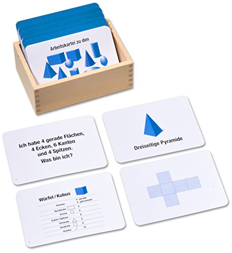 Arbeitskartei zu den Geometrischen Körpern und Formen, Montessori Freiarbeit, 100 Aufgabenkarten in Lernkartei mit Selbstkontrolle von MontessoriPlus
