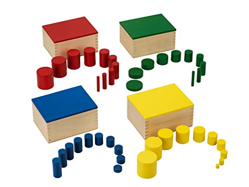 Knopflose farbige Zylinder, Montessori-Material, zur Symmetrielehre, Reihenfolgenverständnis und Wortschatzbildung von MontessoriPlus
