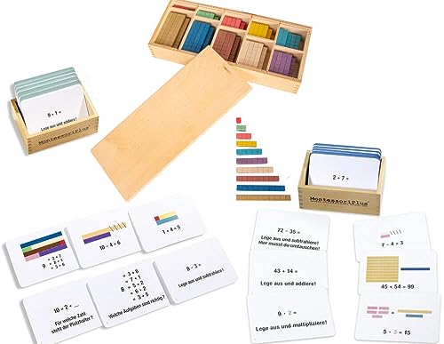 Montessori-Material Rechenstäbchen mit 200 Aufgabenkarten inkl. Selbstkontrolle zur Freiarbeit von MontessoriPlus