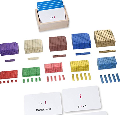 Montessori Rechenstäbchen zum Lernen der Multiplikation mit Lernkartei, 100 Karten mit Selbstkontrolle Montessori Rechenstäbchen zum Lernen der Multiplikation mit Lernkartei, 100 Karten mit Selbstkontrolle von MontessoriPlus