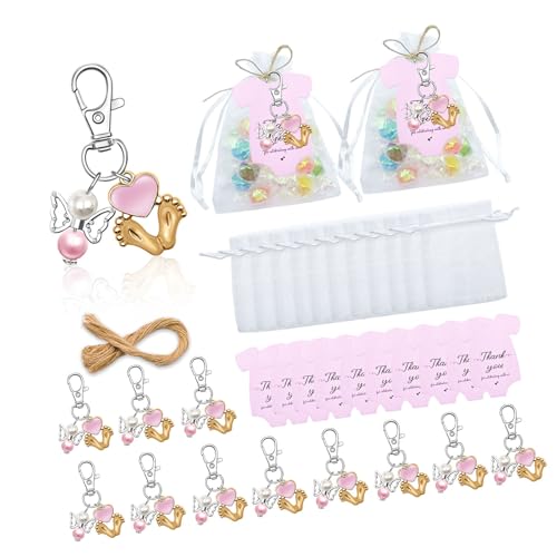 Montesy 24 Stück Engels-Baby-Fußabdruck-Schlüsselanhänger für Dusche, Partyzubehör mit Organzas-Taschen und Dankeskarten Montesy 24 Stück Engels-Baby-Fußabdruck-Schlüsselanhänger für Dusche, Partyzubehör mit Organzas-Taschen und Dankeskarten von Montesy