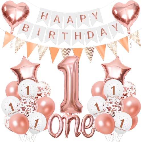 1 Jahr Geburtstag Deko Rosegold, Deko 1. Geburtstag Mädchen, 1. Geburtstags Luftballon mit Happy Birthday Girlande, Geburtstagsdeko 1, Roségold Konfetti Ballon für Erster Geburtstage Mädchen Party 1 Jahr Geburtstag Deko Rosegold, Deko 1. Geburtstag Mädchen, 1. Geburtstags Luftballon mit Happy Birthday Girlande, Geburtstagsdeko 1, Roségold Konfetti Ballon für Erster Geburtstage Mädchen Party von Montrestar