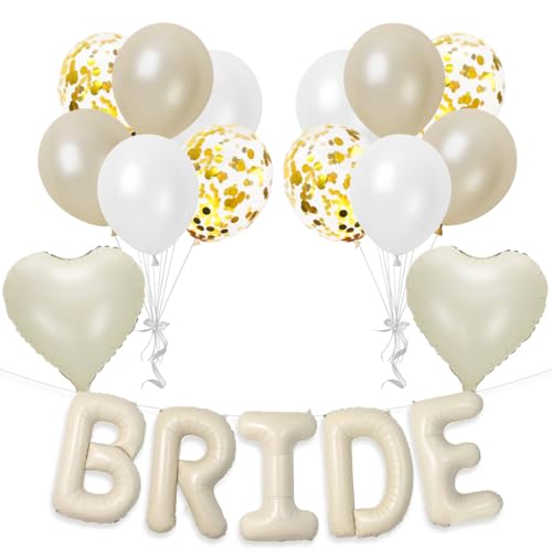 Bride to Be Luftballons, Bride Deko Ballon, Cremeweiß Buchstaben Ballons mit Herz Folienballon, Bachelorette Party Deko, Hochzeit Deko von Montrestar
