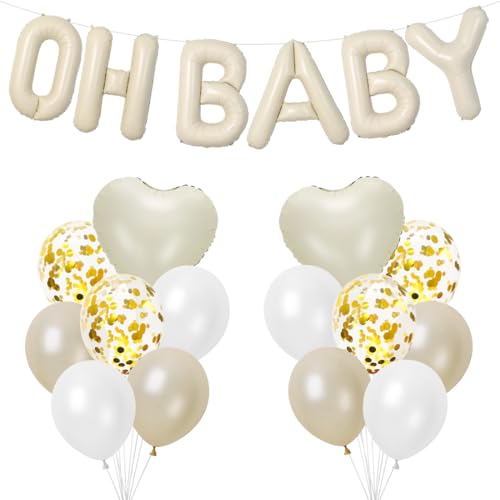 Oh Baby Luftballon, Cremeweiß OH BABY Buchstaben Folienballon, Baby Shower Deko, Babyparty Dekoration, Beige Luftballon Herz Ballon, Baby Deko für Junge Mädchen Shower, Gender Reveal Babyparty von Montrestar