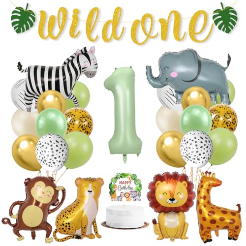 Wild One Geburtstag Deko, Dschungel Geburtstagsdeko 1 Jahr, Deko 1. Geburtstags Junge Mädchen, Safari Erster Geburtstags Luftballons, Waldtiere Grüner Tiere Luftballon für Kinder Geburtstag Wild One Geburtstag Deko, Dschungel Geburtstagsdeko 1 Jahr, Deko 1. Geburtstags Junge Mädchen, Safari Erster Geburtstags Luftballons, Waldtiere Grüner Tiere Luftballon für Kinder Geburtstag von Montrestar