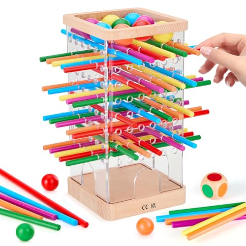 Montessori Spiel Brettspiel aus Holz, 48 Bunte Stäbchen Würfelspiel zur Feinmotorik & Mathe, Lernspiele ab 3 4 5 6 Jahre, Familienspiel Reisespiel für Kinder, Geschenk Jungen Mädchen ab 3 Jahre von Montrix