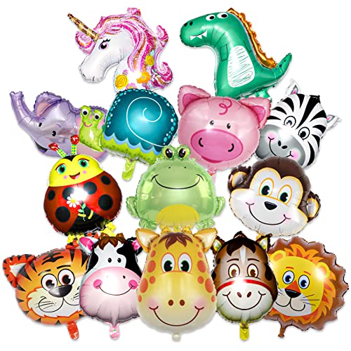 Moocuca 14 Stück Folienballon, Helium Ballons Tiere, Luftballons für tierische Mottopartys, folienluftballon für Kindergeburtstag Deko Party, Junge Mädchen Geburtstagsfeier (Tierballon) von Moocuca