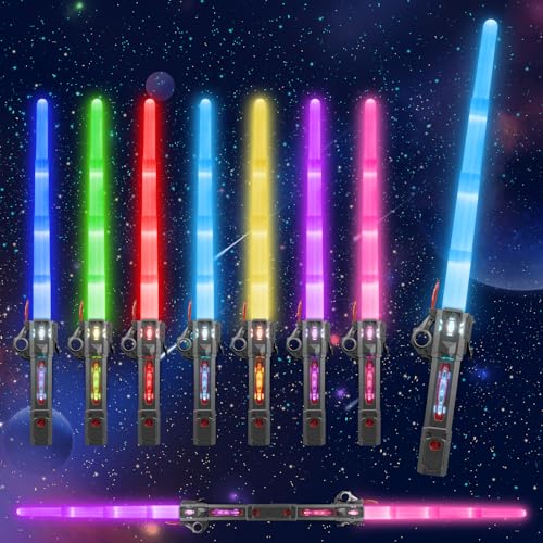 Moocuca Lichtschwert Kinder, Laserschwert Star Wars, RGB 7 Farben Led Lightsaber mit Licht und Sound, Cosplay Spielzeug Einziehbares Laserschwert Kinder, Glühendes Light Saber von Moocuca