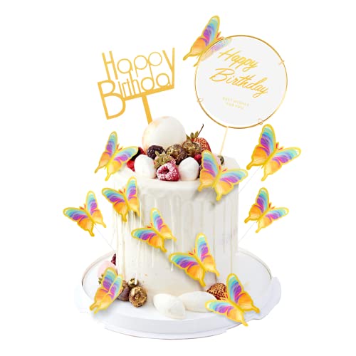 Moocuca Schmetterlinge Kuchen Deko, 22 Stück Torten Deko Geburtstag, Happy Birthday Tortendeko, Dreidimensional Schmetterling Cupcake Topper, Tortendeko Geburtstag (Bunt) von Moocuca