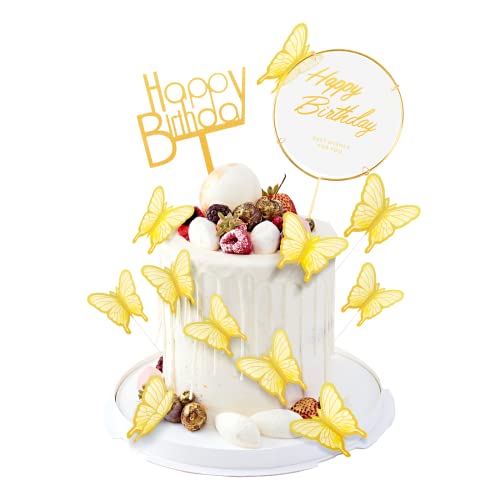 Moocuca Schmetterlinge Kuchen Deko, 22 Stück Torten Deko Geburtstag, Happy Birthday Tortendeko, Dreidimensional Schmetterling Cupcake Topper, Tortendeko Geburtstag (Off-weiß) von Moocuca