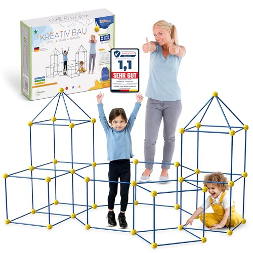 Moodloot Höhle Bauen Kinder - 130 PCS Konstruktionsspielzeug - DIY Bauset mit Beutel & Anleitung - Indoor & Outdoor Spielzeug - geprüfte Qualität von Moodloot