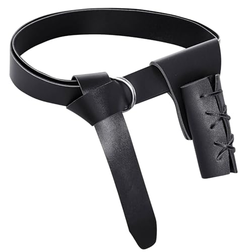 2 Stück Mittelalterlicher Kunstledergürtel + Leder Schwert Holster Renaissance-Rittergürtel Wikinger-Drachenmuster Kostümzubehör für Halloween Cosplay Ritter Pirate Kostüm（Renaissance Gürtel） von Mooedcoe