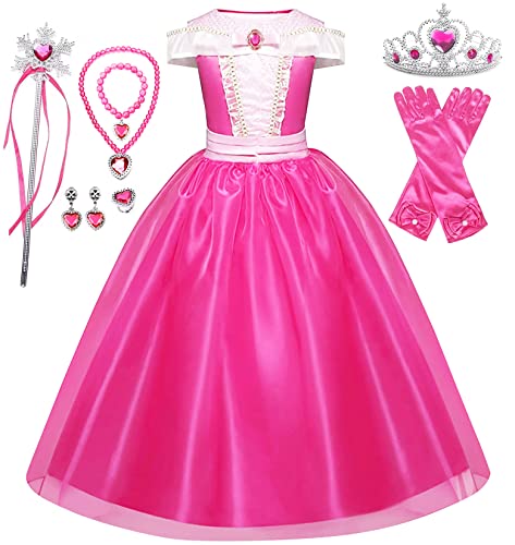 Mooedcoe Rosa Prinzessinenkleid für kleine Mädchen, Kostüm mit Zubehör, Cosplay, Geburtstagsparty für Kinder von 3 bis 8 Jahren von Mooedcoe