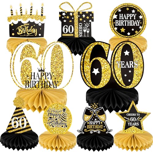 60. Geburtstag Dekoration Set, 9 Stück Geburtstag Deko, Schwarz Gold Papier 3D Waben Bienenwabe Mittelstücke Tischdekoration für Männer und Frauen Geburtstagsparty Dekoration Zubehör 60. Geburtstag Dekoration Set, 9 Stück Geburtstag Deko, Schwarz Gold Papier 3D Waben Bienenwabe Mittelstücke Tischdekoration für Männer und Frauen Geburtstagsparty Dekoration Zubehör von MoonSing