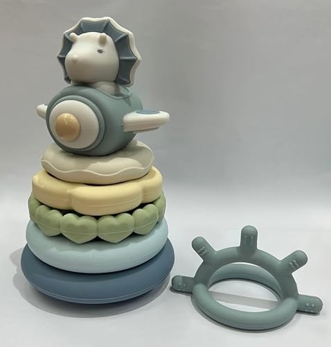 Moonkie Dinosaurier Stapelturm Baby, Silikon Spielzeug mit Ringen, Stapelspiel für Kleinkind Jungen Mädchen, Beißring Baby, Sensorik Montessori Spielzeug, 7 Teiliges Set, Babygeschenk Moonkie Dinosaurier Stapelturm Baby, Silikon Spielzeug mit Ringen, Stapelspiel für Kleinkind Jungen Mädchen, Beißring Baby, Sensorik Montessori Spielzeug, 7 Teiliges Set, Babygeschenk von Moonkie