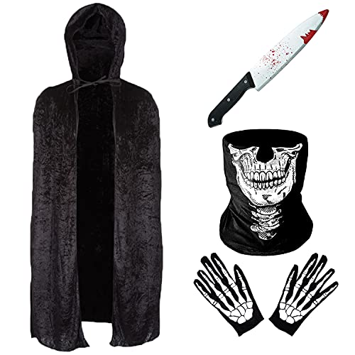 Skelett-Kostüm für Erwachsene – 4-teiliges Skelett-Masken-Fake-Messer – Messer-Requisite und Sensenmann-Robe – Skelett-Halloween-Kostüme für Männer – Sensenmann-Kostüm für Erwachsene Skelett-Kostüm für Erwachsene – 4-teiliges Skelett-Masken-Fake-Messer – Messer-Requisite und Sensenmann-Robe – Skelett-Halloween-Kostüme für Männer – Sensenmann-Kostüm für Erwachsene von Moonlight Fright
