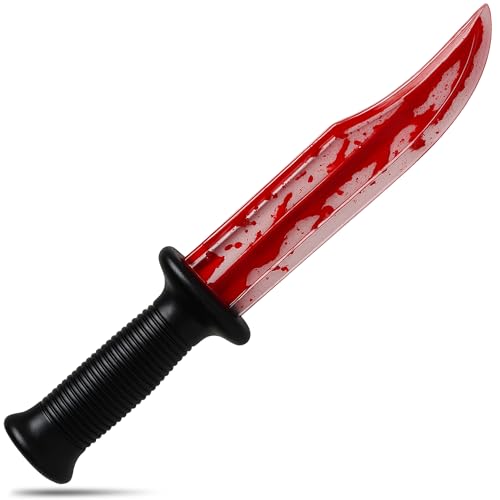 Kunststoffmesser Halloween Fake Messer mit Blut – 34 cm blutgefüllte gefälschte Waffe für Geistergesicht oder Zombie-Zubehör – Zombie-Messer-Dolch-Requisite Halloween-Kostüm-Zubehör von Moonlight Fright