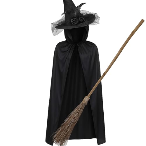 Moonlight Fright 3-teiliges Hexenkostüm für Damen mit Hexenhut, Hexenumhang und Hexenbesen – Halloween-Kostüm für Damen mit Besenstiel und schwarzem Umhang für Erwachsene, Halloween-Kostüm Moonlight Fright 3-teiliges Hexenkostüm für Damen mit Hexenhut, Hexenumhang und Hexenbesen – Halloween-Kostüm für Damen mit Besenstiel und schwarzem Umhang für Erwachsene, Halloween-Kostüm von Moonlight Fright